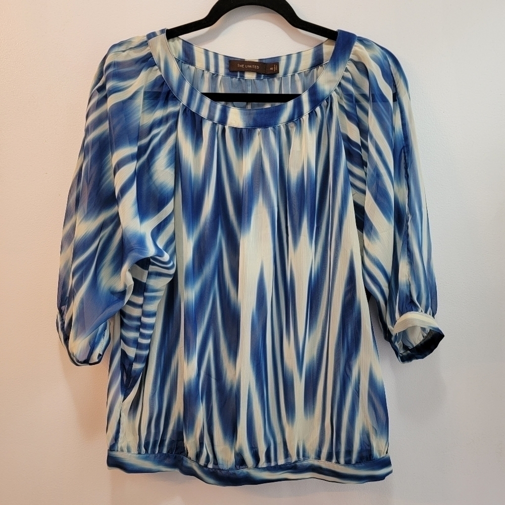 The Limited Blue and White Sheer Blouse Size XS